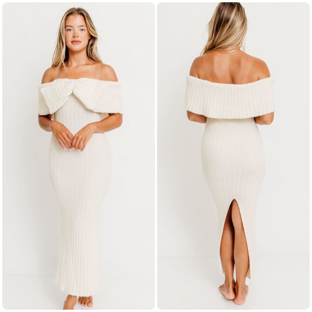 NWT Worth Collective Aston Bow Front Maxi Sweater Dress Ivory Bump Friendly XL